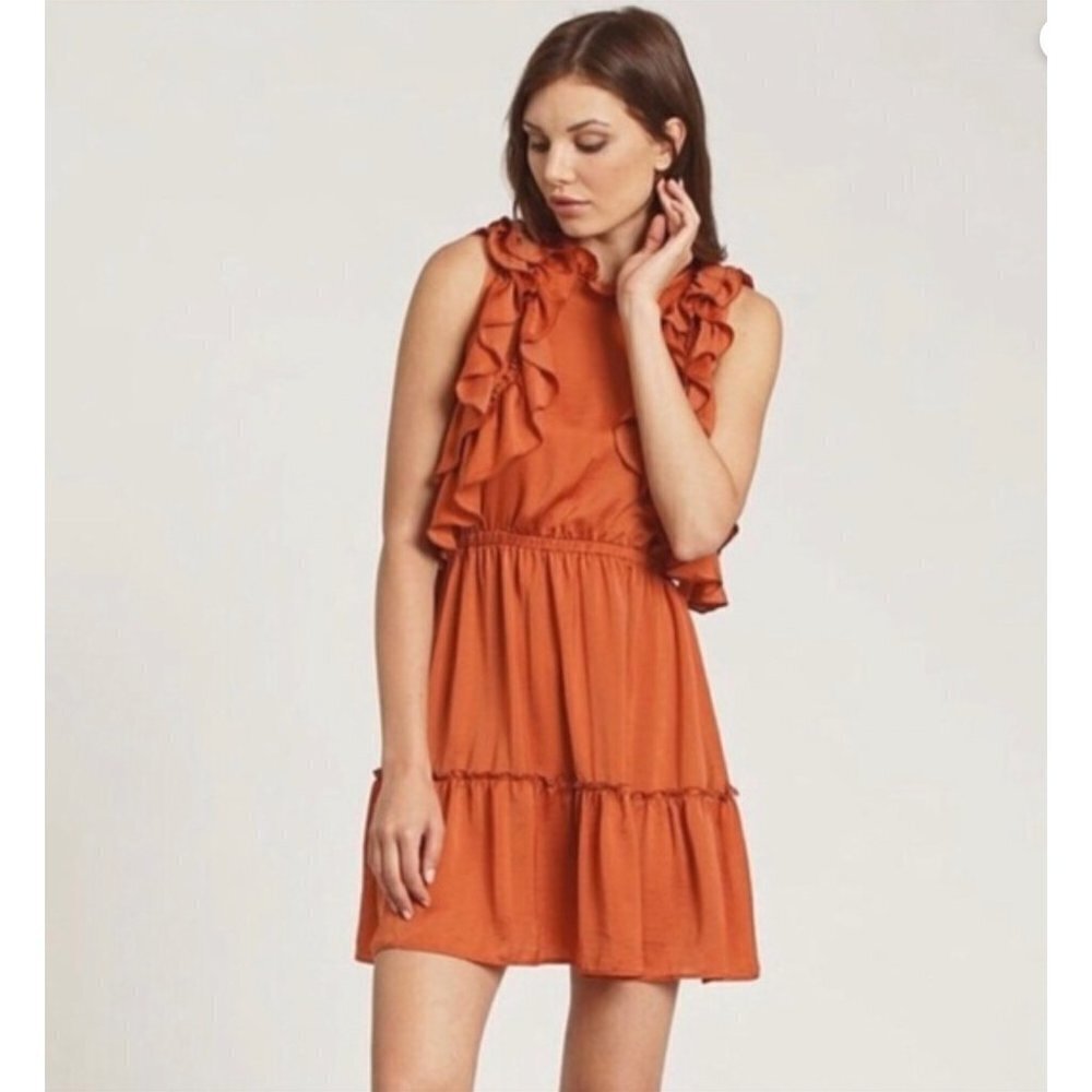 Dra Los Angeles Ruffle Mini Dress Rust Orange Size‎ M